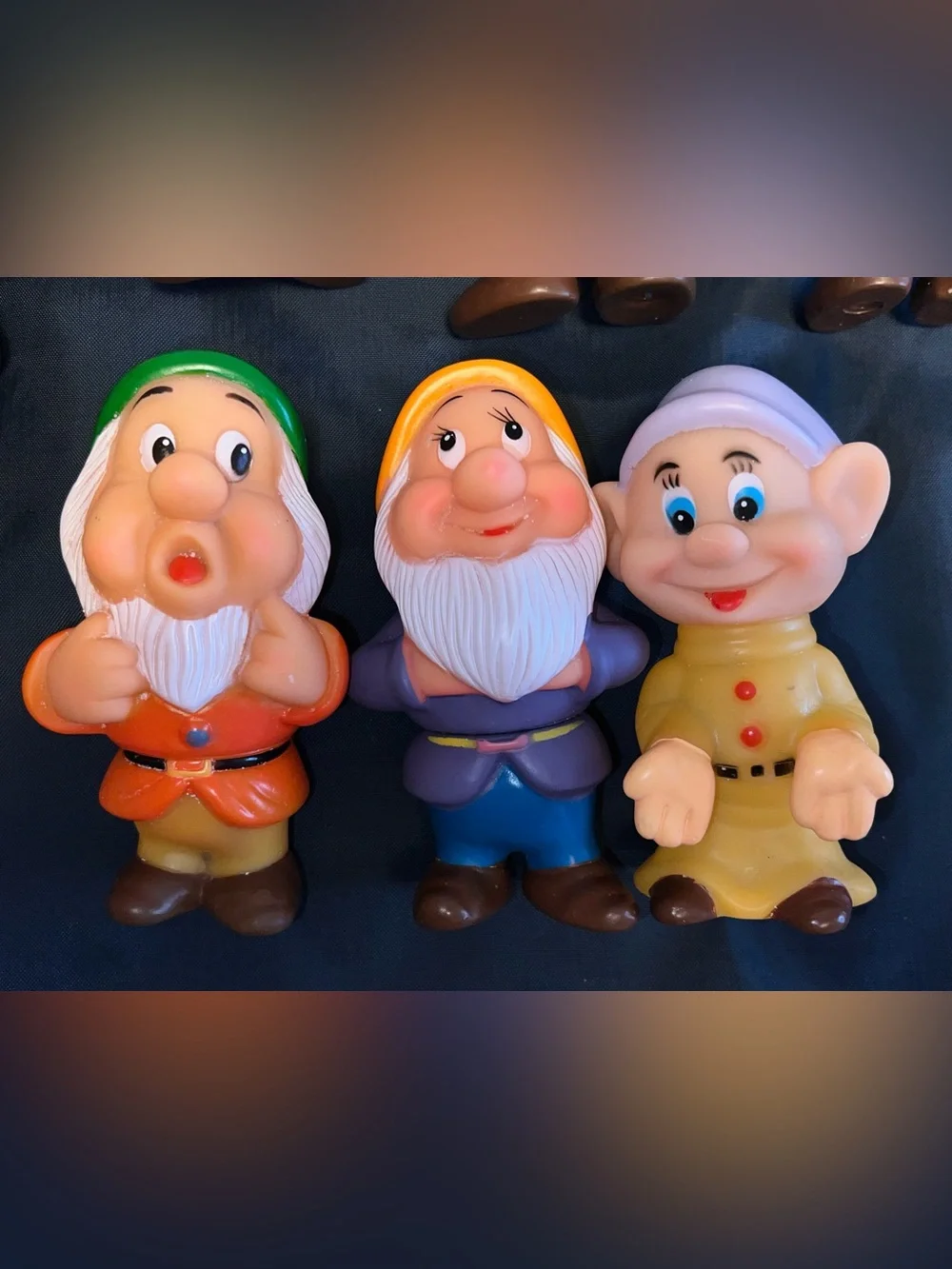 1970s 80s 7 Dwarfs Set 5” Vinyl Squeaky Figures Snow White Vintage Walt Disney